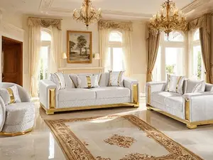 FM67001BG-SL 2 pc Valdosta Beige Velvet Sofa & Love Seat Set with Gold Trim Accents