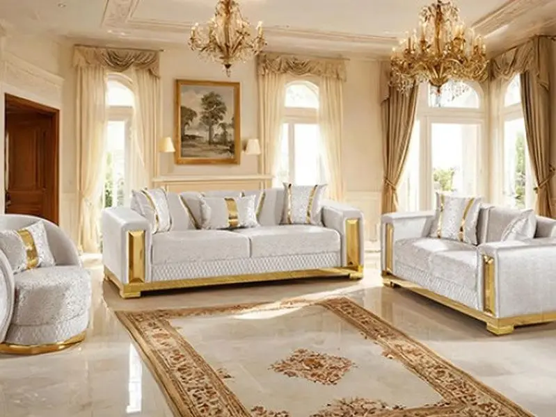 FM67001BG-SL 2 pc Valdosta Beige Velvet Sofa & Love Seat Set with Gold Trim Accents