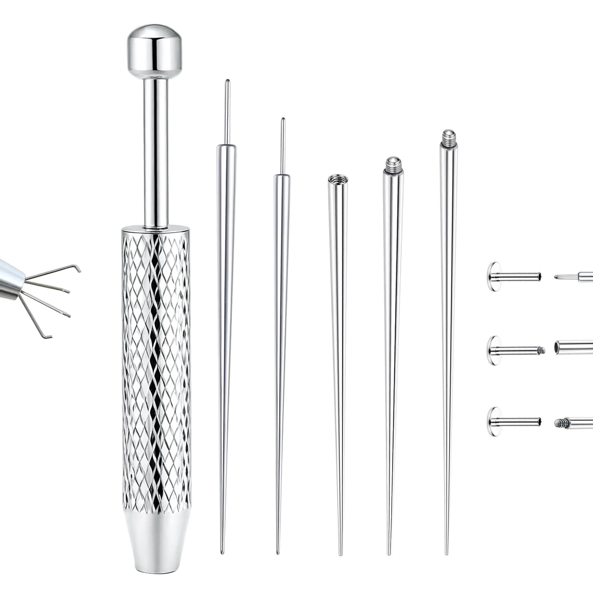 Piercing Taper Ball Grabber Tool for Changing Jewelry - 16G 18G Stainless Steel Flat Back Earrings Applicator Tool Threadless Insertion Pi