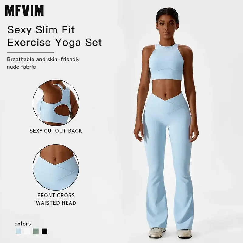 MFVIM Women's Fitness Set 2 Pieces High Waisted Seamless Bottom Pants With Padded Elastic Sports Bra Set Fitness Clothing Yoga Gym Activewear Yoga Outfit Workout Sportswear, Sweatsuit Set Outfit, Sportswear Set,travel essentials,camping essentials