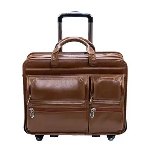 McKlein  17 in. Leather Detachable-Wheeled Laptop Case, Brown