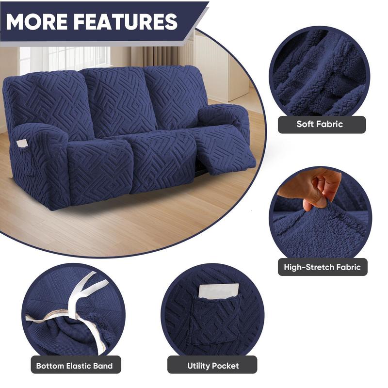 3-Seater Soft Recliner Chair Cover, Washable Sofa Couch Slipcover with Pocket, Nonslip High Elasticity Furniture Protector for Living Room, Bedroom & Home Decor