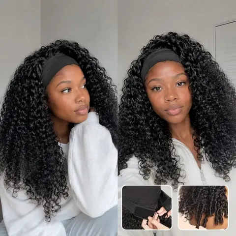Bling Hair Burmese Curly Headband Wig Human Hair Glueless Wig No Gel No Glue Full Machine Made Wig with Headband 180% Density All Day Wigs for Beginners Friendly Summer Wig SoHoChic Style #TikTokShopBackToSchool