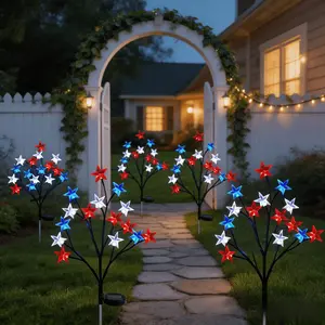 Blue Star Solar Lawn Light, 8 Flash Modes, Pathway Garden Decor, Independence Day, Memorial Day, Party Setup