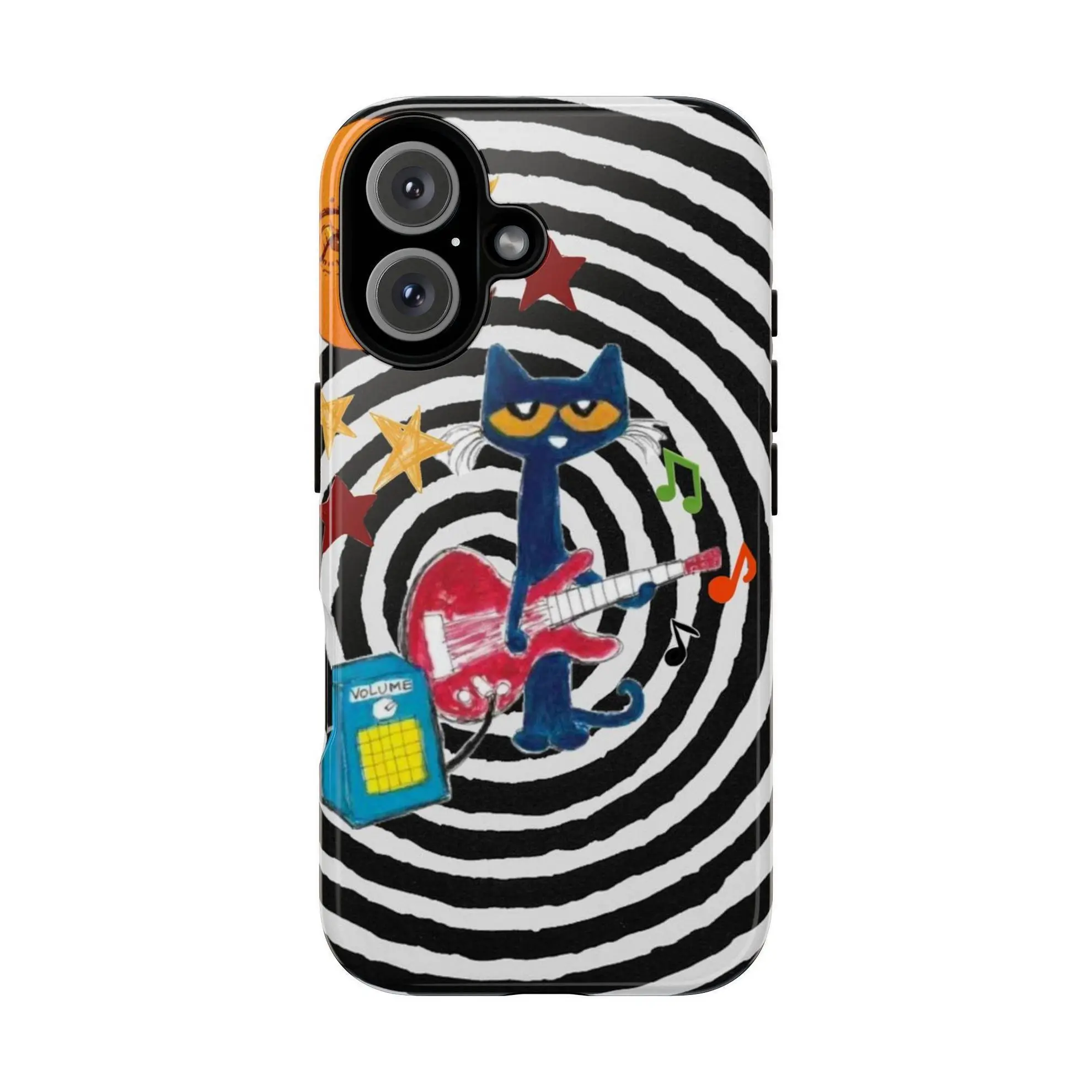 [Includes MagSafe] Colorful Retro Cat with Guitar Tough Phone Case Iphone 13, 14, 15, 16, 17 Series, Petee Cat Phonecover – Funky Disco Art Design, Protective Cover