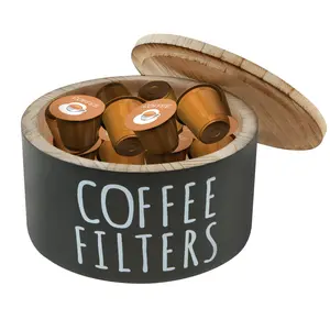 Coffee Filter Holder Wooden Coffee Filter Storage Container with Lid Multipurpose Coffee Filter Dispenser Sturdy Coffee Pod Organizer Coffee Filter Basket for Bar Counter Coffee Bar Decor