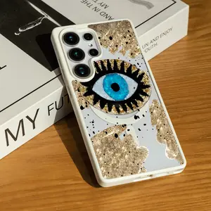 Glamorous Golden Evil Eye Matte Magnetic Phone Case for SAMSUNG S22/S23/S24/S25/FE/ULTRAP/PLUS Series, Strong magnetic adsorption, Shock and drop resistance Acrylic Wireless Fingerprint Smartphone