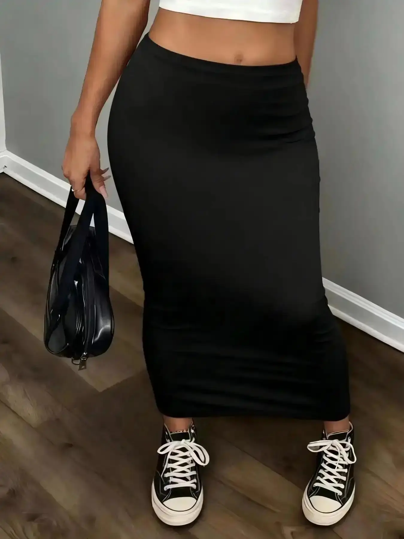 Women's High Waist Bodycon Maxi Skirt Elastic Solid Black Slim Fit Pencil Tube Skirts Casual Daily Outfits Streetwear 90s Minimalist Baddie Aesthetic Sexy Spring Fall everyday skirt summer staple all season wear