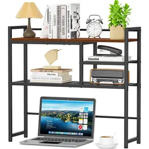 31.9" 3-Tier Desk Shelf, Desktop Organizer Shelf, Desk Hutch for Dorm, Multipurpose Wood Desktop Display Rack Bookshelf Storage Organizer for Home Office Dorm