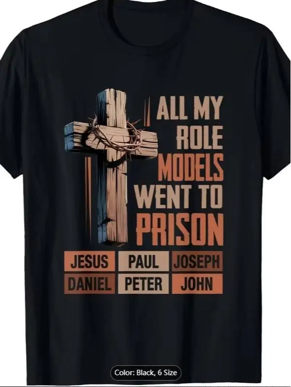 Mens Bible Verse T-Shirt, Streetwear Turtle Neck Short-Sleeve Menswear Top - "All My Role Models Went Pro Son Jesus" Design 43,clothes for back to school,first day of school outfits