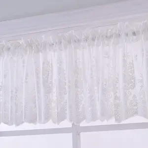 Lace Sheer Kitchen Cafe Curtain Valance Floral Embroidered Rod Pocket Short Curtain for Small Window 1 count (51" x 16", White)