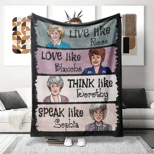 Golden Girls Blanket Classic TV Show Merch 80s Sitcom Fans Soft Flannel Fleece Throw Bedding Friendship Best Friend Gift Warm Cozy Couch Sofa Cover Dorothy Rose Blanche Sophia Character Art