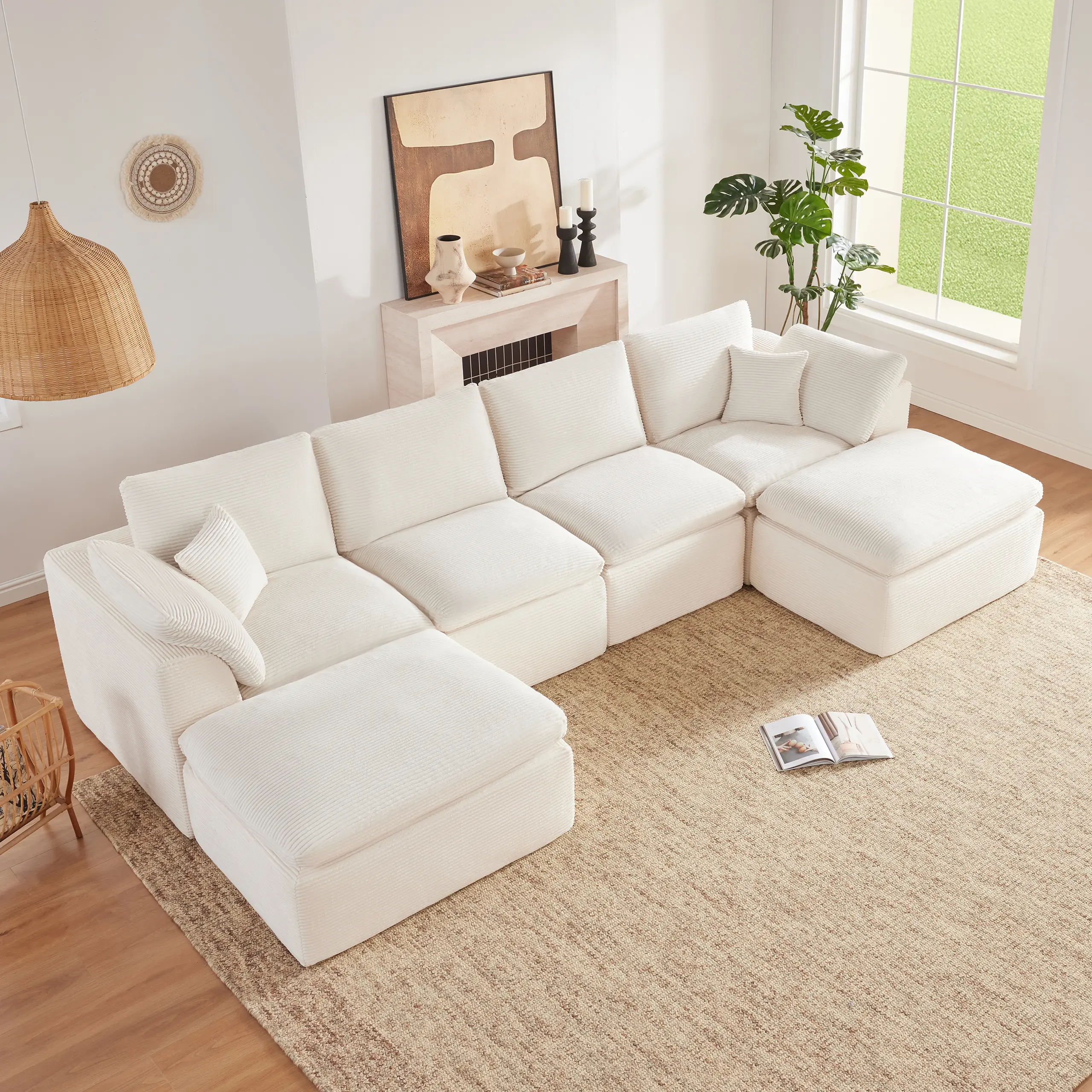 Beige-4Seats+2Ottomans