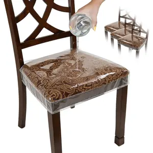 Plastic Chair Covers, Plastic Seat Covers for Dining Chairs, Seat Protectors, Vinyl, , Clear Cushion Protector for Cats, , Kitchen Room Table, Fits 16-18 Inch, 4 Pack Set