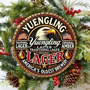 Vintage Yuengling Lager Beer Tin Metal Sign 8x8 Inch Round Aluminum Wall Decor Vintage Pub Bar Man Cave Home Garage Retro Wall Art