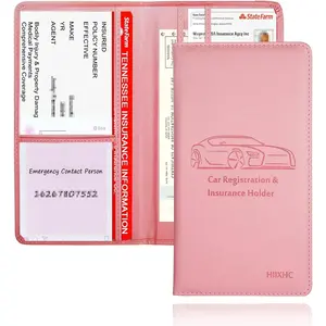 Car Registration and Insurance Card Holder - Leather Vehicle Glove Box Automobile Documents Paperwork Wallet Case Organizer for ID, Driver's License, Key Contact Information Cards - Men&Women