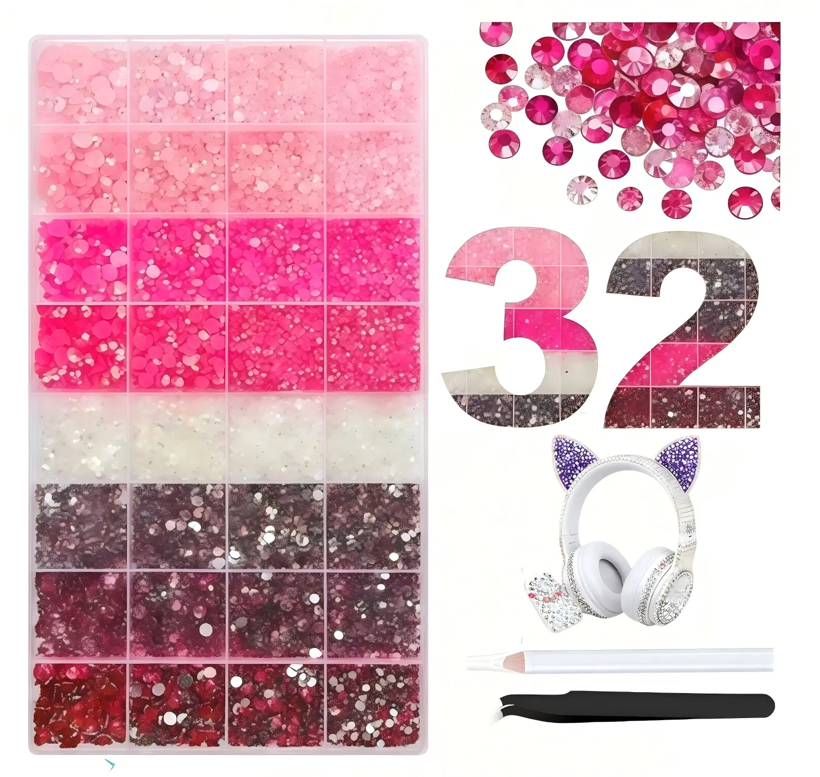 17000Pcs Pink Rhinestones for Bedazzling Kit with Tweezers & Pick up Pen, Resin Rhinestones for Crafting Crafts，Bedazzler Kit Flatback Gems for Clothing Shoes Tumblers Nail Art