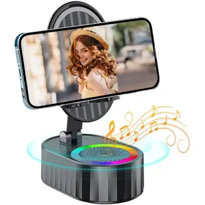 Cell phone stand with wireless Bluetooth speaker, induction speaker HD surround sound for home and outdoor, compatible with iPhone/iPad/Samsung Galaxy