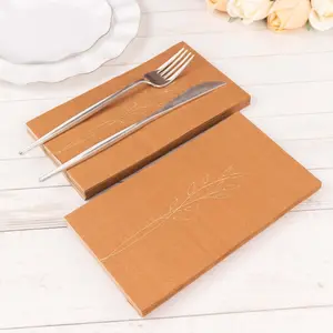 50-Pack Paper Dinner Napkins Terracotta (Rust) with Gold Embossed Leaf - Stylish 2-Ply Disposable Napkins for Weddings 18GSM