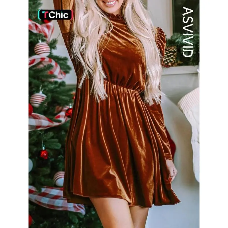 Women's Plain Ruched Frill Trim Leg-of-mutton Sleeve Short Dress, Elegant Keyhole Neckline A Line Short Dress for Party Holiday Wedding Guest, Ladies Fall & Winter Clothes - TikTok Shop Women's Plain Ruched Frill Trim Leg-of-mutton Sleeve Short Dress, Elegant Keyhole Neckline A Line Short Dress for Party Holiday Wedding Guest, Ladies Fall & Winter Clothes - TikTok Shop