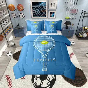 Modern Tennis Comforter Set with Sheets Bed in a Bag,7 Pcs,Boys Ball Game Tennnis Lover Bed Set,Cartoon Racket and Ball Bedding Sets
