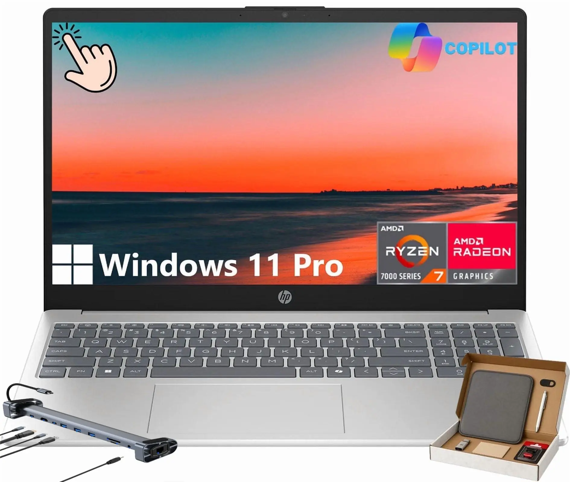 HP 15.6" Touchscreen Laptop, 15.6 inch FHD Anti-Glare IPS Touchscreen, AMD Ryzen 7 7730U, Up to 32GB RAM, Up to 2TB SSD, Copilot Key, Windows 11 Pro