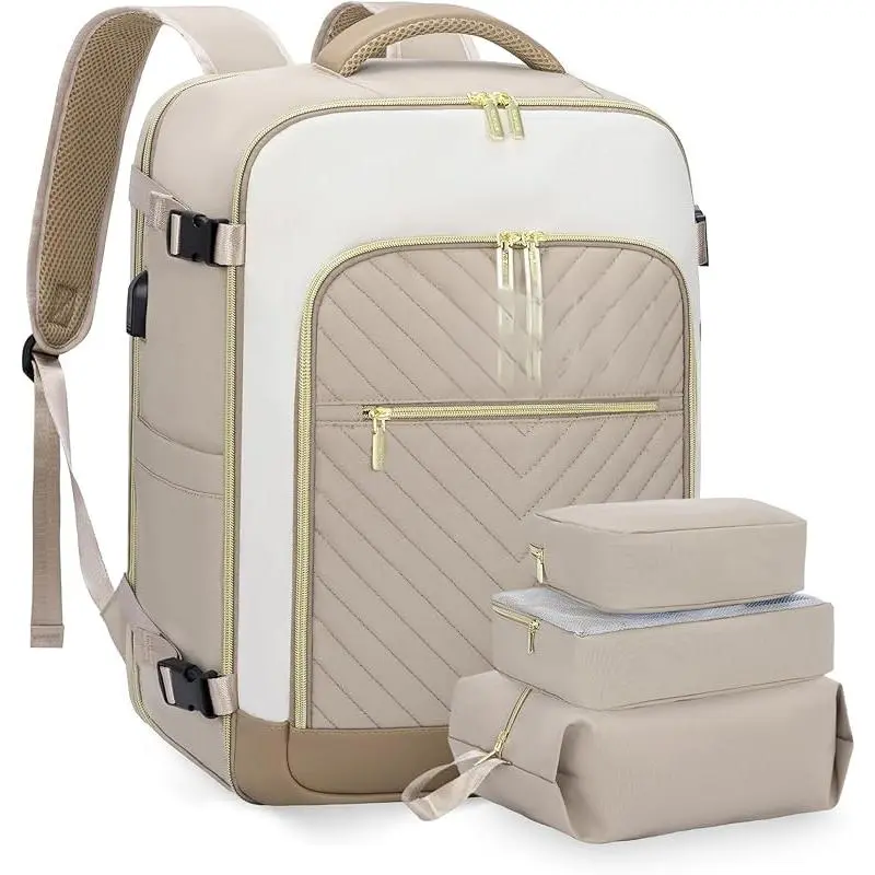 Large Travel Backpack for Women, TSA Carry on Backpack for Airplanes, 40L Personal Item Travel Bag for Women fits 17" Laptop,Waterproof Carry on Bag Airplane Approved with 3 Packing Cubes