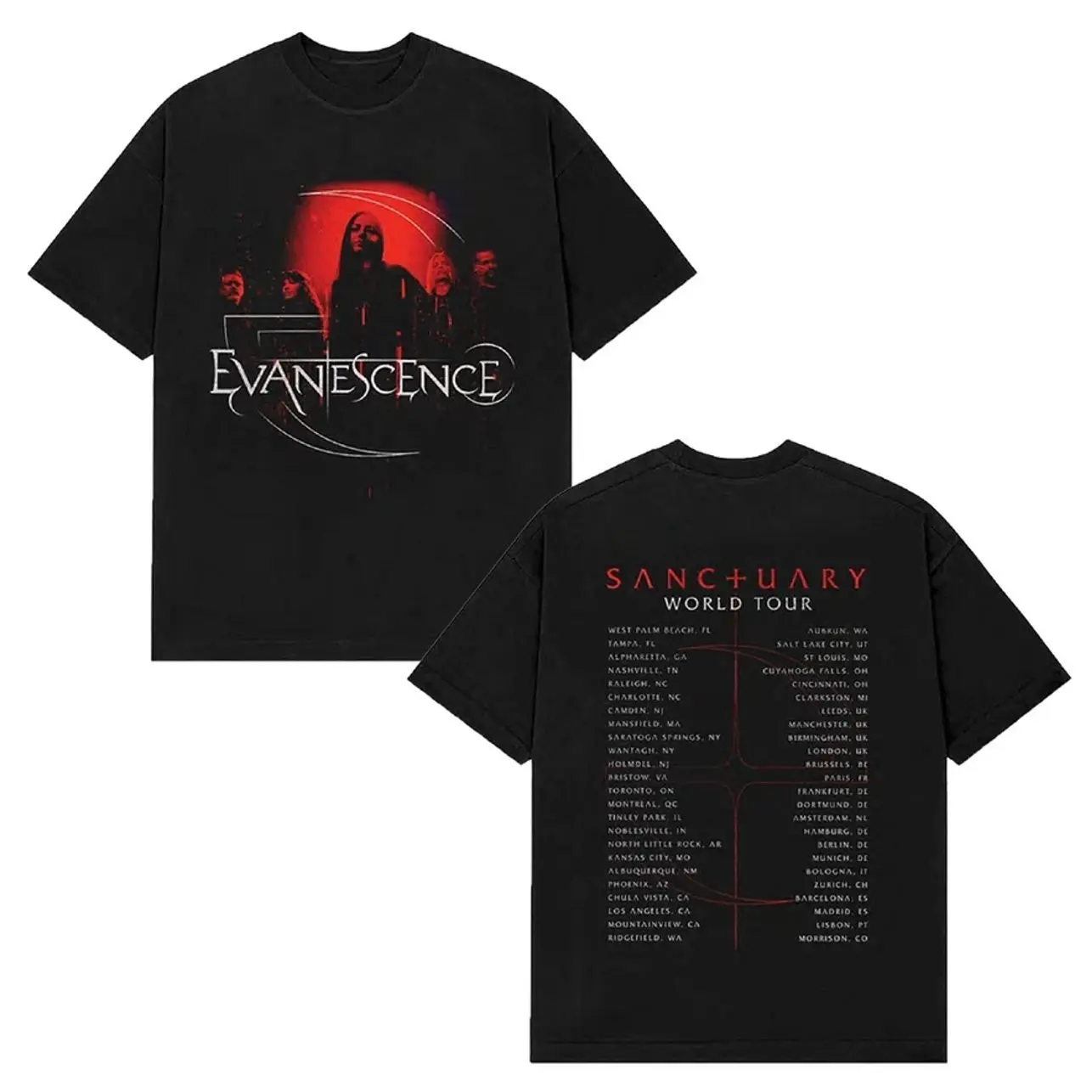 Evanescence 2026 World Tour Merch Group  Itin Two Sided T- Shirt UKB