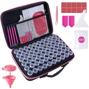 Diamond Art Storage Containers 60 Slots Diamond Painting Accessories and Tools Portable Bead Organizer Boxes for Adults (Pink)
