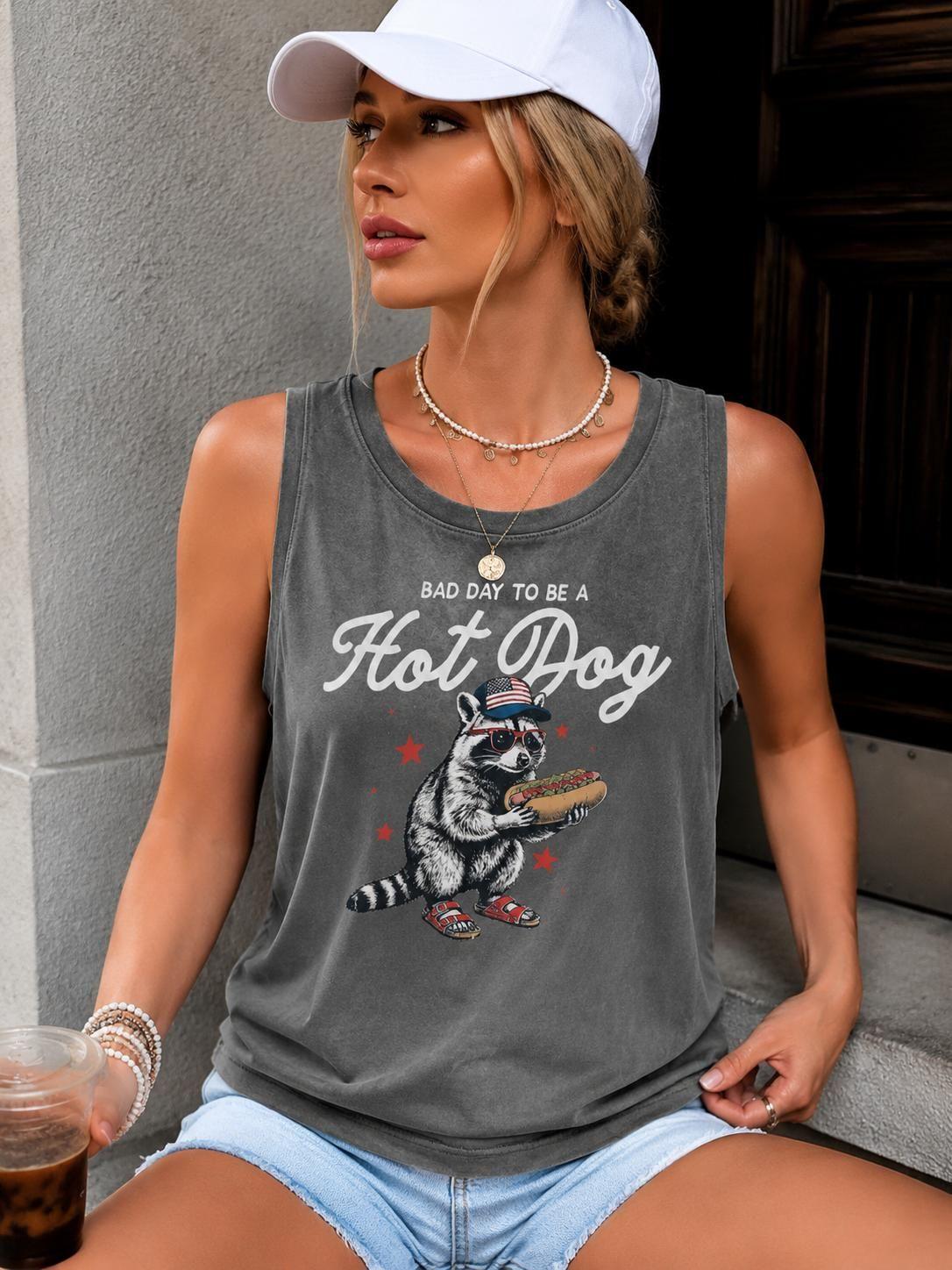 Women’s Comfort Colors Soft Printed Casual Apparel Tank Top – Funny 4th of July Raccoon Graphic, Patriotic Everyday Summer BBQ Independence Day Gift – The William, Tee, Vintage, Crew Neck, 100% Cotton, Round Neck, All Seasons, Breathable, Cold Wash, Loose