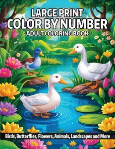 Color By Number Adult Coloring Book: New Easy Large Print Color By Number Coloring Book For Adults With Birds, Butterflies, Flowers, Animals, Landscapes and More