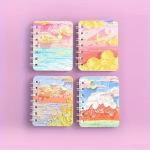 Landscape Pattern Coil Book, 4 Counts/set Portable Mini Notebook, Pocket Mini Notebook, Diary, Portable Office Notepad, Student Small Book