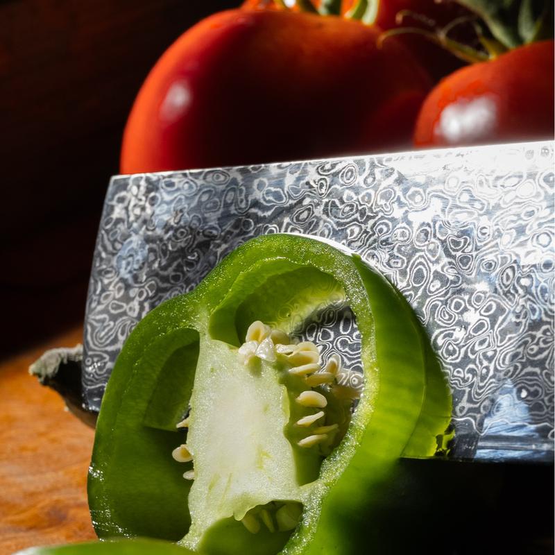 EXCALIBLADES Nakiri Knife - Stainless Steel Damascus Knife with Full Tang Handle & Black Turquoise Handle, Sharp for Meat and Vegetable Use