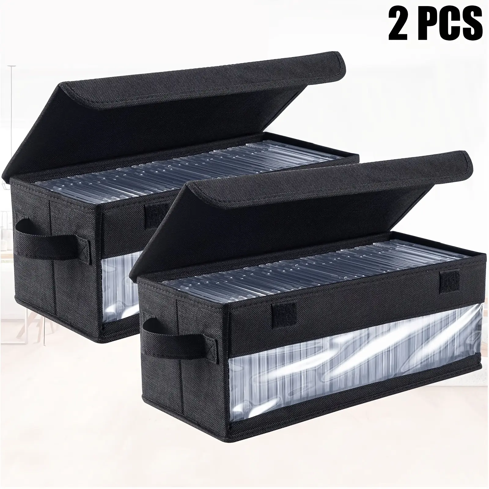 CD Storage Bags (2 Pack) - Transparent PVC Media Storage - Water Resistant CD Holder Case with Handles - Clear Plastic Carrying Game Bag Storage for CDs, Albums, Video Games, Books - 14" x 5.5" x 6.3"