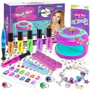 Kids Nail Polish Set for Girls - Kids Nail Art Kit with Dryer & Fake Nail & Sticker & Water Based Nail Polish & Nail Art Pen - Idea Gifts for Girls Ages 6 7 8 9 10 11 12