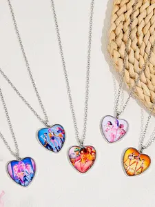 Kpop Demon Hunters Time Gem Peach Heart Shaped Necklace Colored Love Pendant, suitable for daily wear, vacation and dating occasions, and is also a surprising and exquisite small gift