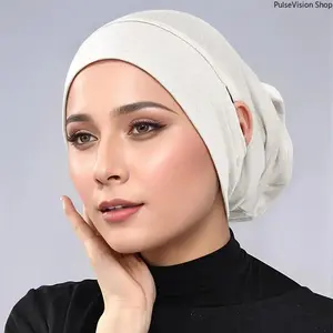Ear-Pierced Design Plain Tube Turban Hat, Nylon Ethnic Base Cap for Headphone & Mask Wear
