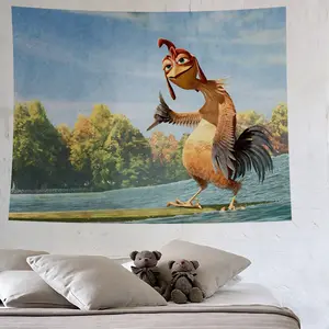 Surf's Up Chicken Joe Surfing Meme Print Polyester Tapestry Flag - Funny Cartoon Wall Hanging, Machine-Washable Coastal Casual Artwork Print Tapestry, Wedding-Friendly Home Decor Flags for Room (As Show)