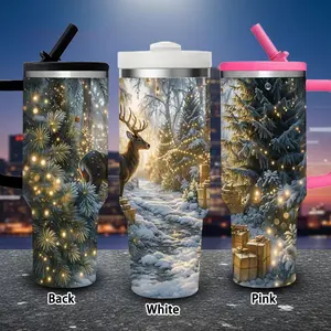 1 pc 40 oz Magical Winter Wonderland, Enchanted Forest Scenery tumbler with lid and straw; insulated winter travel mug; gift for women and men; ideal for Valentine’s Day, Easter, and birthdays; suitable for iced or hot coffee