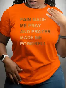 【Plus Size】 Letter Print Round Neck Tee, Fashion Casual Crew Neck Short Sleeve T-shirt for Daily Outdoor Wear, Women Plus Clothing for All Seasons