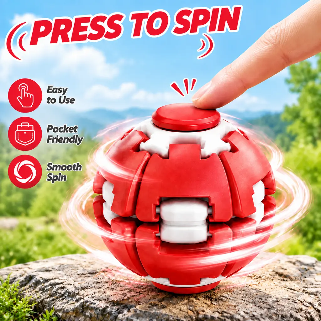 Press & Spin Fidget Ball Toy, Portable Fidget Spinner Puzzle Ball, Halloween Gift for Kids Adults, Pocket Hand Sensory Toy for Daily Relaxation