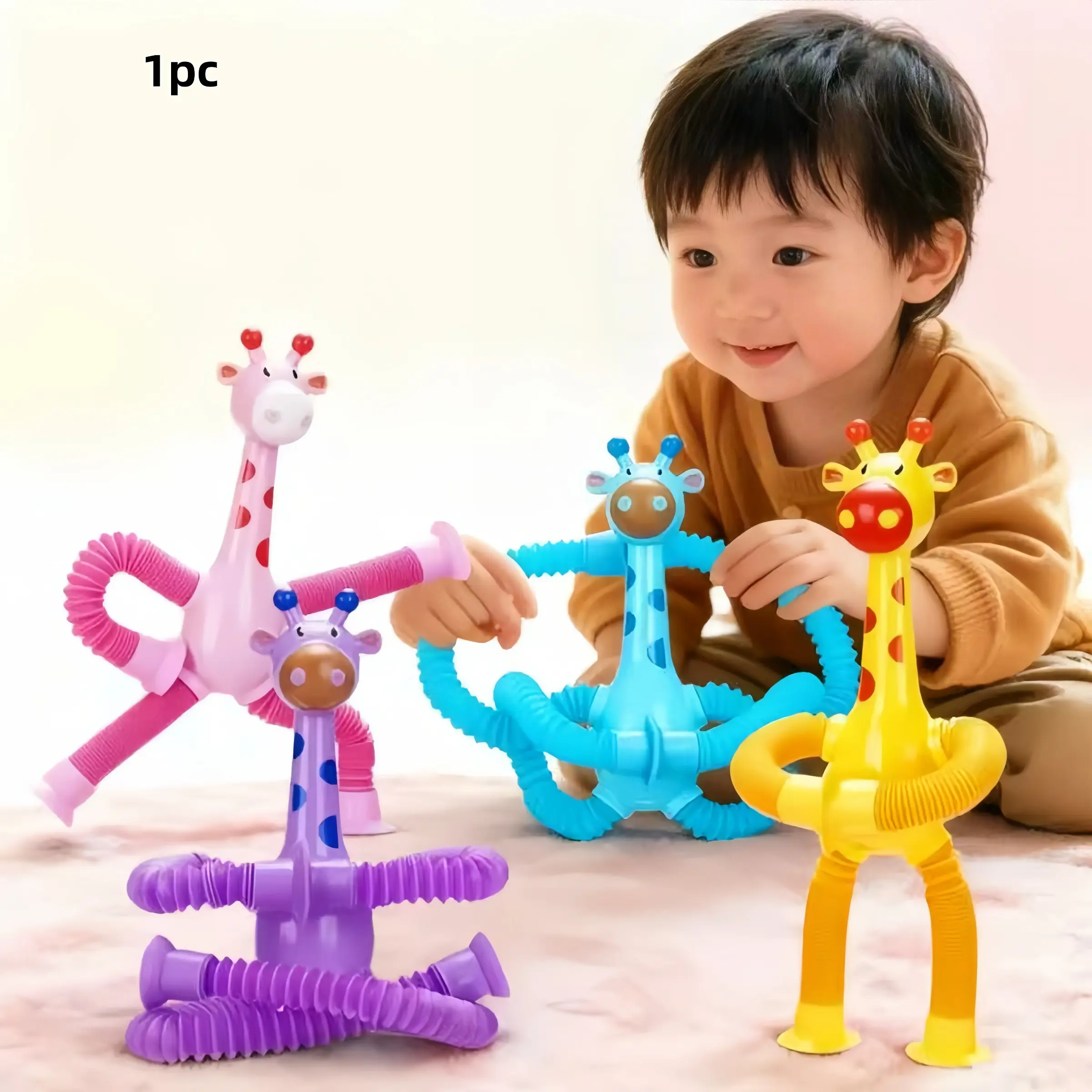 Cute Cartoon Giraffe Toy with Suction Cup, Stretchable Interactive Play Fun, Engage Children, Cognitive Skill Development, Stress Relief, Safe Educational Gift for Kids