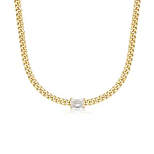 MEIITRUE 14K Gold Plated Cubic Zirconia Pendant Necklace for Women Hypoallergenic Fade Resistant Cuban Link Choker Trendy Fashion Jewelry for Girls