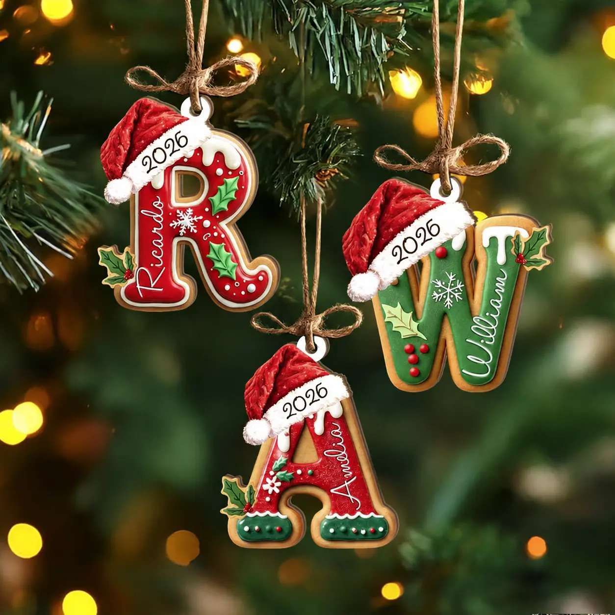 [Note Name] Personalized Gingerbread Letter Ornament, Custom Kids Name Ornament, Stocking Tag for Christmas, Christmas Gift, Christmas Ornament