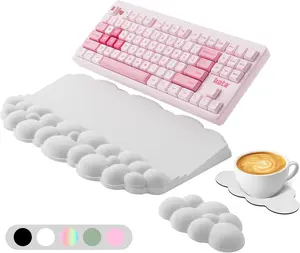 Ergonomic Wrist Rest for Keyboard and Mouse, Soft Memory Foam Cloud Keyboard Stand Pad with Wrist Rest Set, Easy Typing, Pain Relief, Comfort for Office, Work, Gaming - White