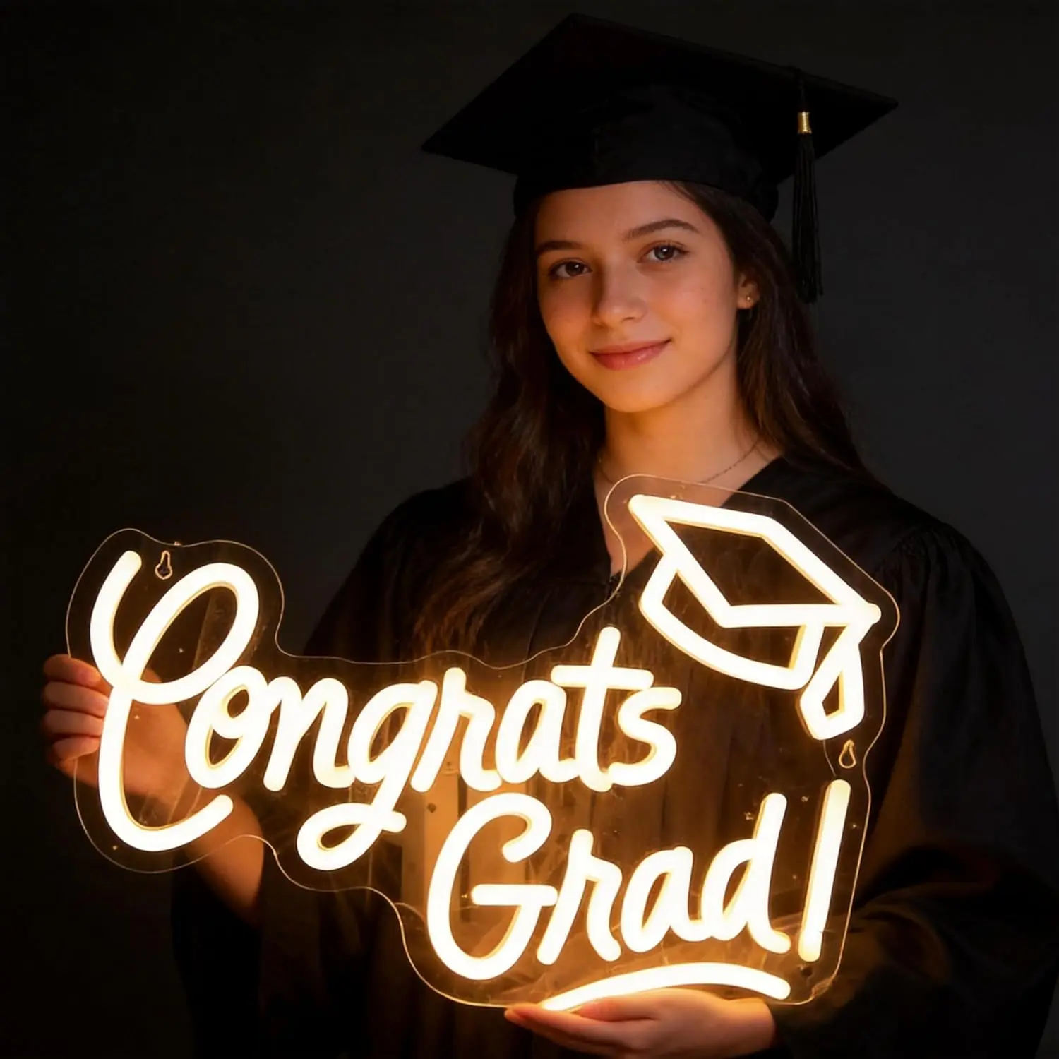 24.8 Inch Handmade Thick Acrylic Congrats Grad Neon Sign - 2026 Graduation Party Wall Decoration, Quiet Dimmable Warm White LED Glow, Grad Cap, Hooks, Gift for Friends & Classmates (Kindergarten-College)
