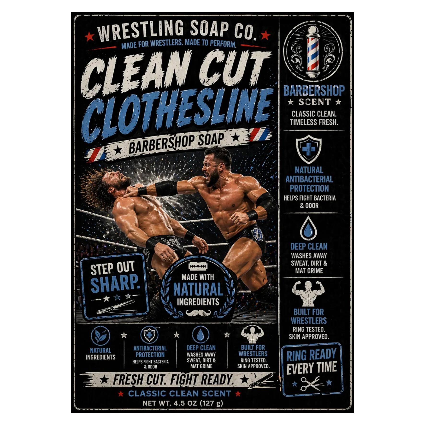 Clean Cut Clothesline- Barbershop Scented Artisan Wrestling Soap