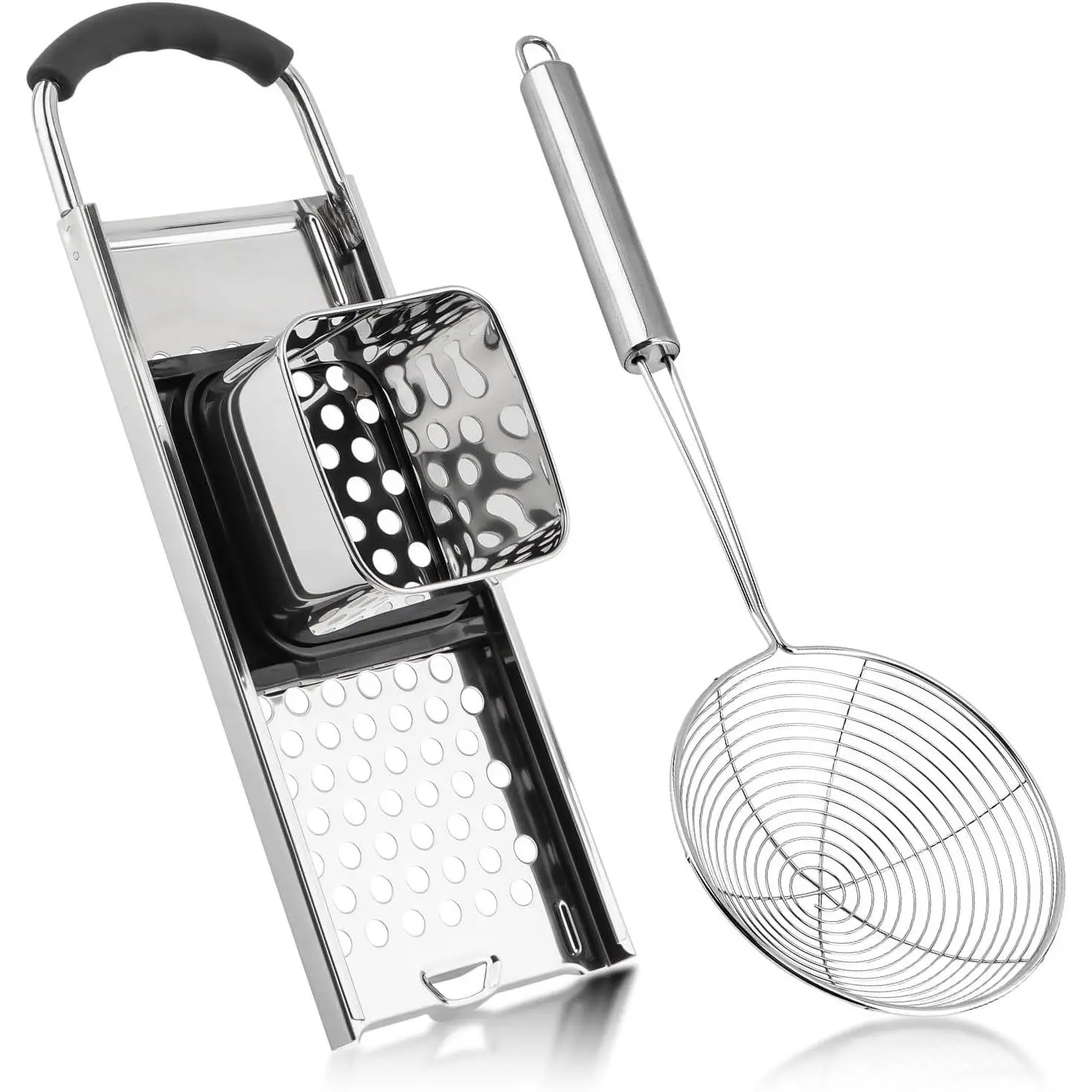 Stainless Steel Spaetzle Maker with Comfort Grip Handle and Skimmer, Homemade German Egg Noodle Dumpling Making Tool Set(COLOR:silver)