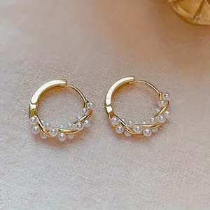 1 Pair Of 18K Golden-plated Luxury Earrings, Elegant Imitation Pearl Decoration, Timeless Female Design Earrings, Mother's Day Gift charm anklet synthetic gemstone dangle nose necklace beach party dainty gold