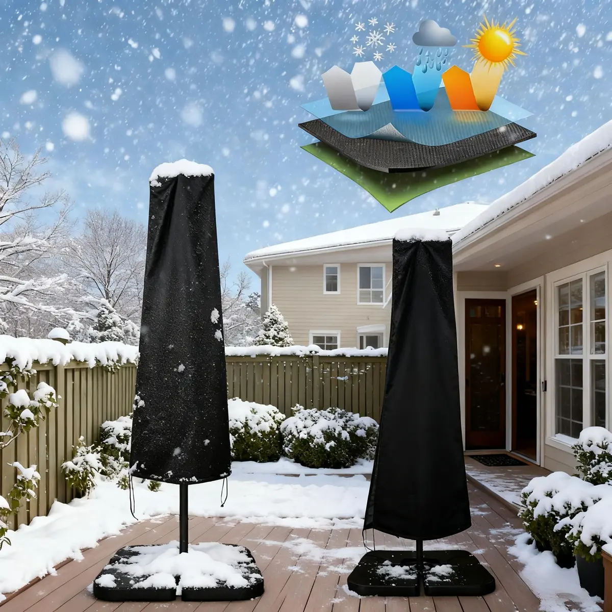 Winter Snowproof Banana Umbrella Cover - All-Weather Heavy-Duty Outdoor (Water/UV Resist), Zipper/Drawstring, Fits Patio/Balcony, Square/Round/Arc Canopies, For Rain/Wind/Dust/Snow, Easy Storage/Transport, Durable & Light